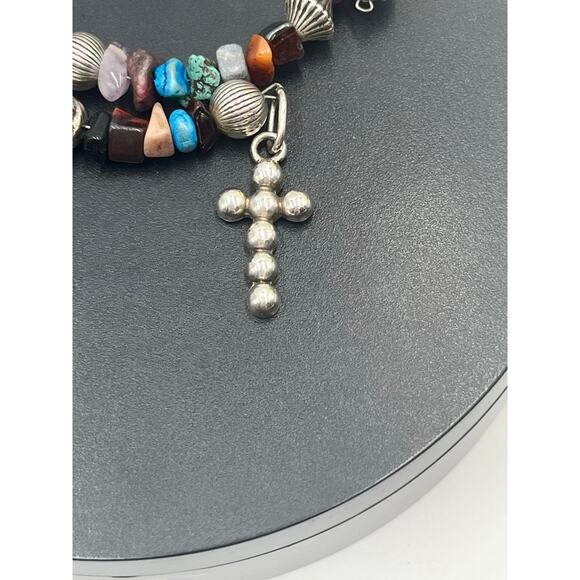 Taxco Mexico 925 Vintage
Sterling Silver Gemstone Wrap Bracelet Cross Pendant - Picture 12 of 13
